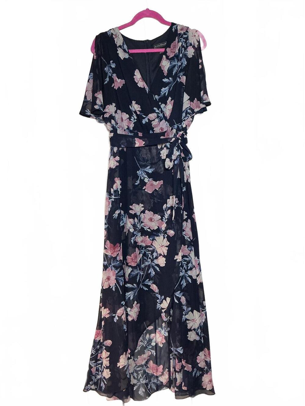 Vintage Y2K JESSICA HOWARD Navy Floral Wrap Dress